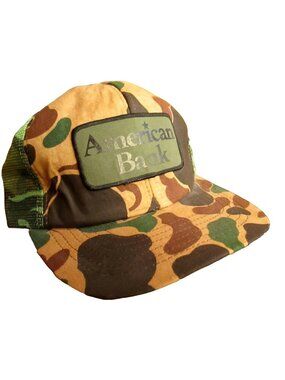 Vintage American Bank Camo Mesh Trucker Hat Adjustable Snapback Cap